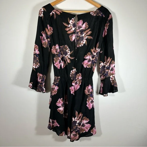 FREE PEOPLE All the Right Ruffles Floral Romper Black Brown Pink Size Small - Picture 11 of 15